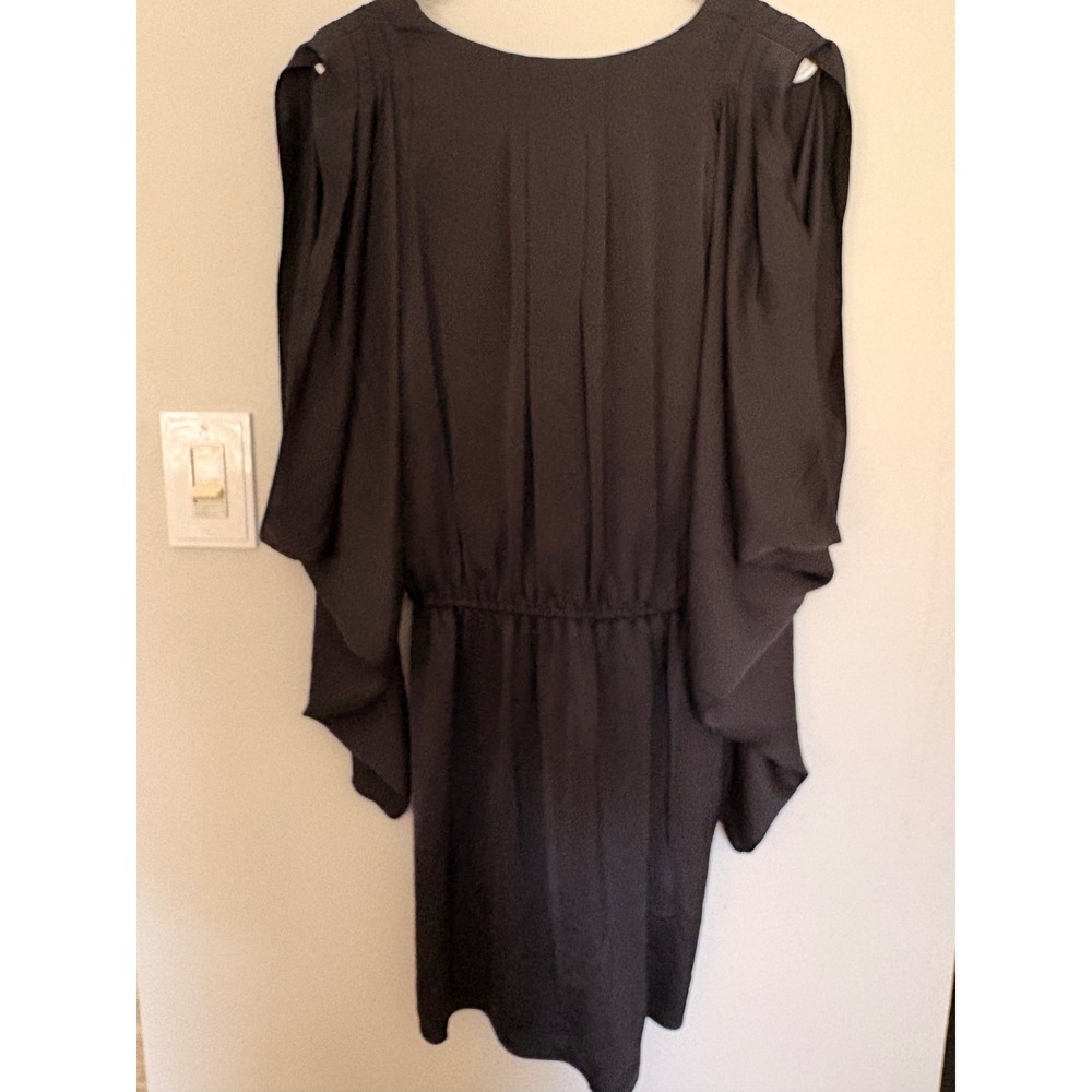Ramy Brook Black Dolman Sleeve V-Neck Mini Dress Large Pleated Cocktail Evening - Picture 3 of 7